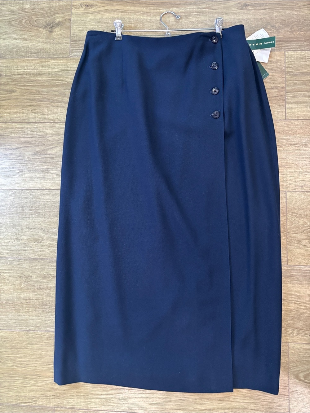 Ralph Lauren Navy Wrap-Style Pencil Skirt with Side Button Detail size 16W